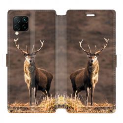 Housse cuir portefeuille pour Huawei P40 Lite chasse chevreuil Blanc