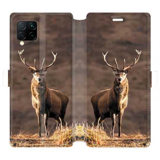 Housse cuir portefeuille pour Huawei P40 Lite chasse chevreuil Blanc