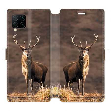 Housse cuir portefeuille pour Huawei P40 Lite chasse chevreuil Blanc