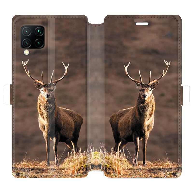 Housse cuir portefeuille pour Huawei P40 Lite chasse chevreuil Blanc