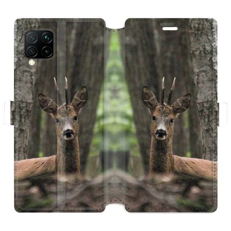Housse cuir portefeuille pour Huawei P40 Lite chasse chevreuil Bois