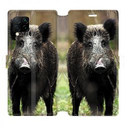 Housse cuir portefeuille pour Huawei P40 Lite chasse sanglier bois