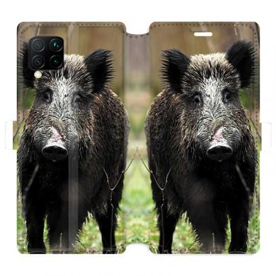 Housse cuir portefeuille pour Huawei P40 Lite chasse sanglier bois