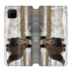 Housse cuir portefeuille pour Huawei P40 Lite chasse sanglier Neige