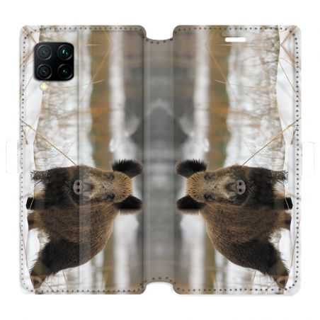 Housse cuir portefeuille pour Huawei P40 Lite chasse sanglier Neige