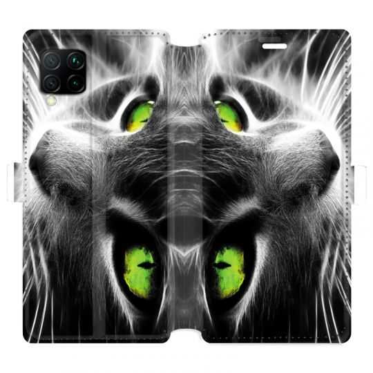 Housse cuir portefeuille pour Huawei P40 Lite Chat Vert