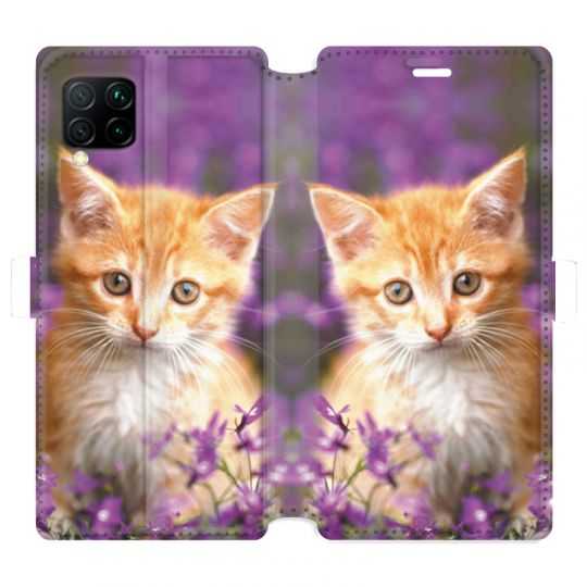 Housse cuir portefeuille pour Huawei P40 Lite Chat Violet