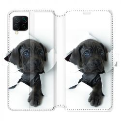Housse cuir portefeuille pour Huawei P40 Lite Chien noir