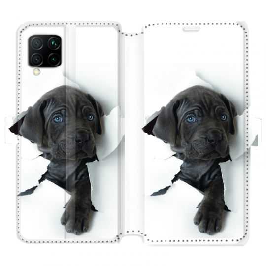 Housse cuir portefeuille pour Huawei P40 Lite Chien noir