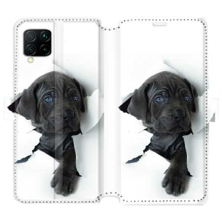 Housse cuir portefeuille pour Huawei P40 Lite Chien noir