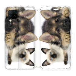 Housse cuir portefeuille pour Huawei P40 Lite Chien vs chat