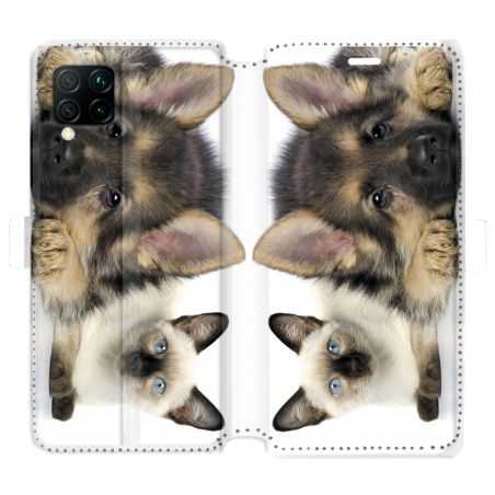 Housse cuir portefeuille pour Huawei P40 Lite Chien vs chat