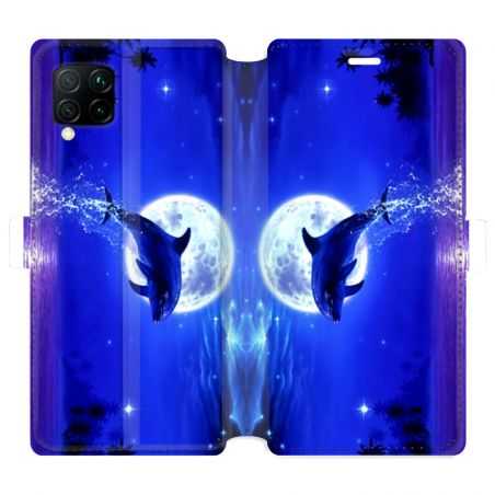 Housse cuir portefeuille pour Huawei P40 Lite Dauphin lune