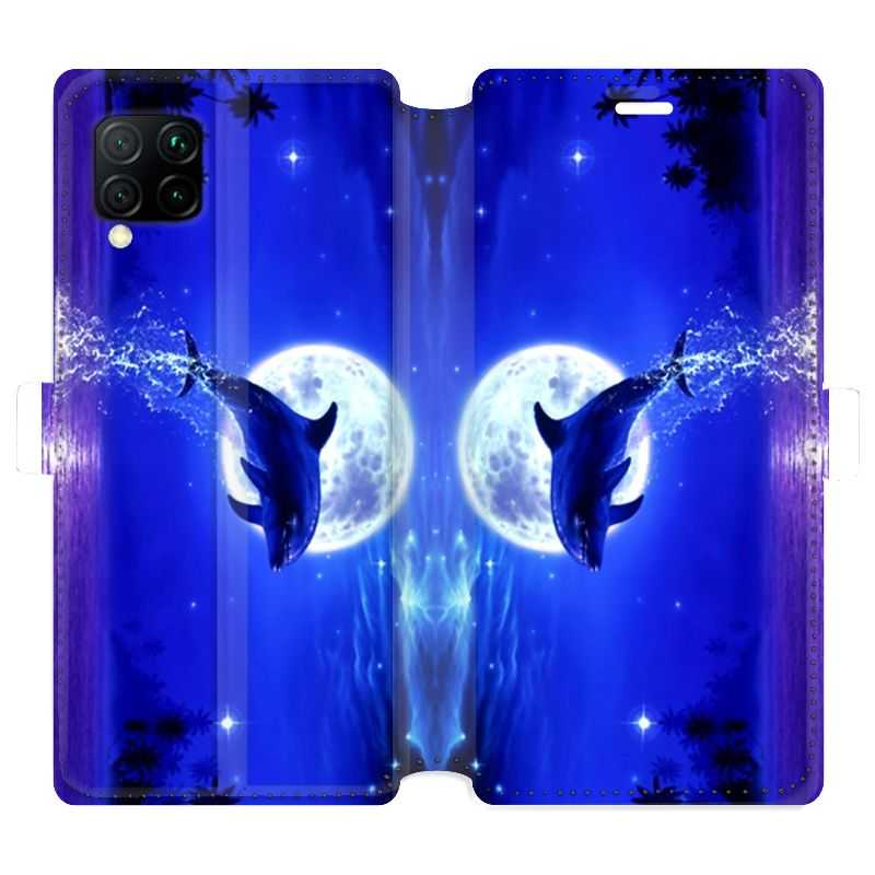 Housse cuir portefeuille pour Huawei P40 Lite Dauphin lune