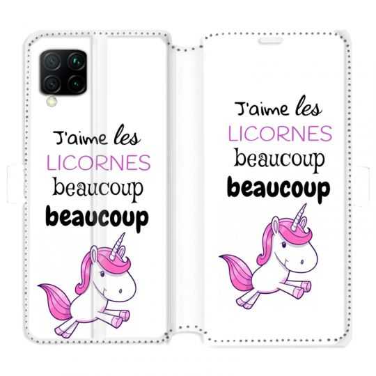 Housse cuir portefeuille pour Huawei P40 Lite Decale licornes