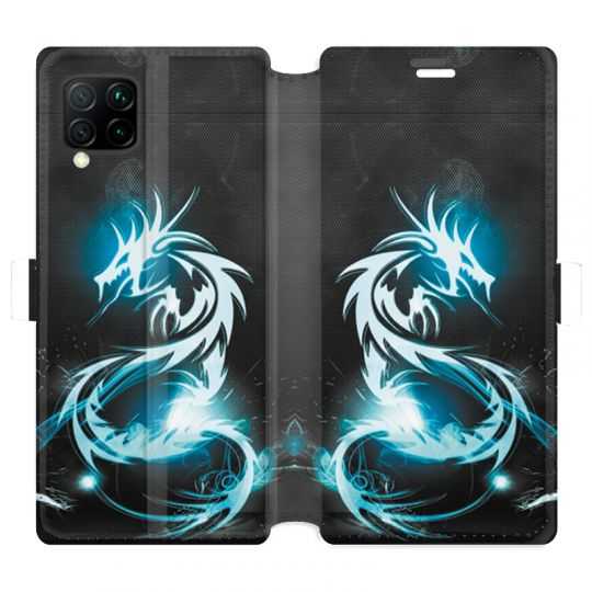 Housse cuir portefeuille pour Huawei P40 Lite Dragon Bleu
