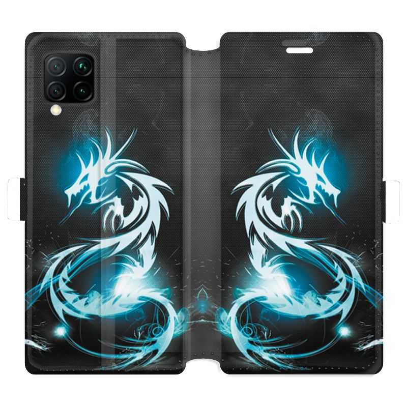 Housse cuir portefeuille pour Huawei P40 Lite Dragon Bleu