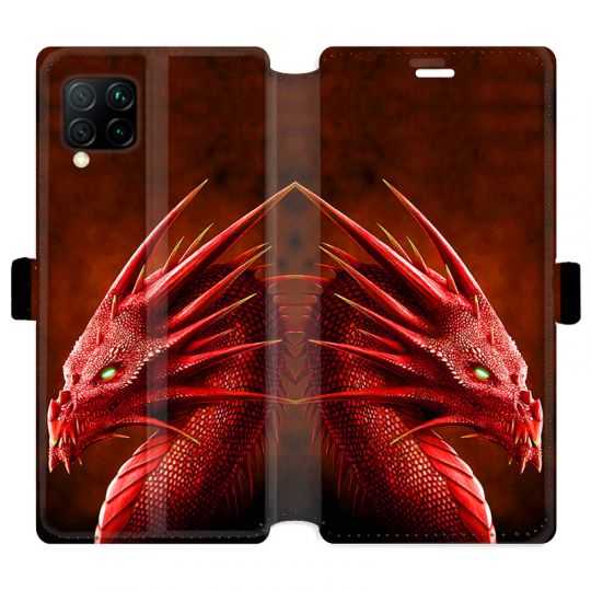 Housse cuir portefeuille pour Huawei P40 Lite Dragon Rouge
