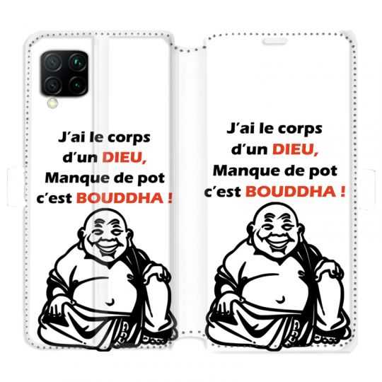 Housse cuir portefeuille pour Huawei P40 Lite Humour Bouddha