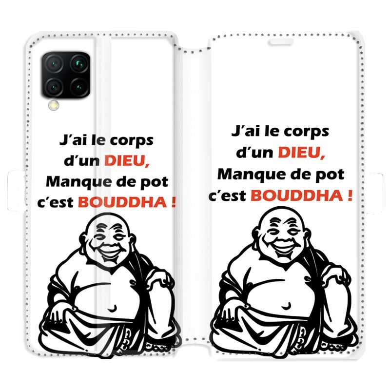 Housse cuir portefeuille pour Huawei P40 Lite Humour Bouddha