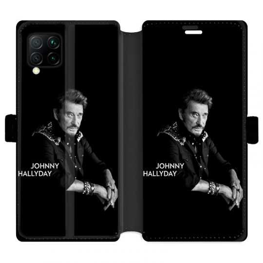 Housse cuir portefeuille pour Huawei P40 Lite Johnny Hallyday Noir