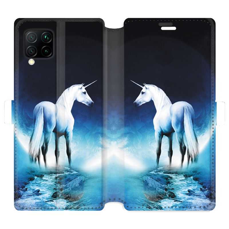Housse cuir portefeuille pour Huawei P40 Lite Licorne Lune