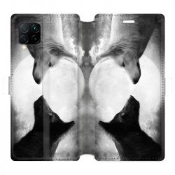 Housse cuir portefeuille pour Huawei P40 Lite Loup Duo