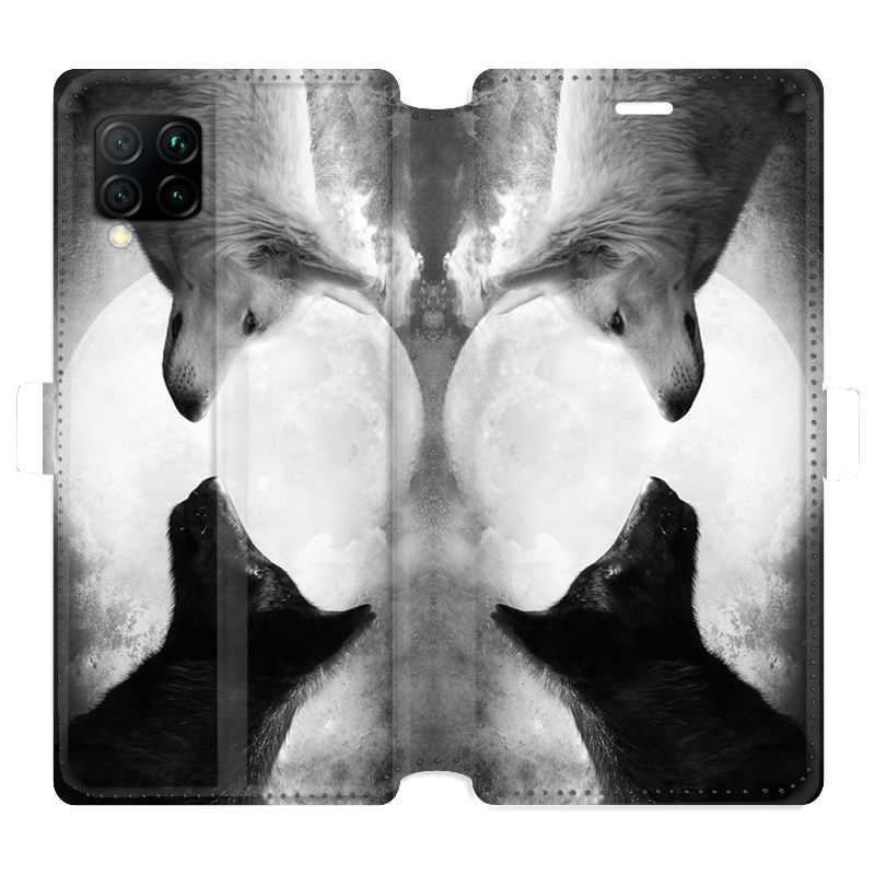 Housse cuir portefeuille pour Huawei P40 Lite Loup Duo