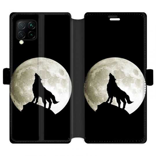 Housse cuir portefeuille pour Huawei P40 Lite Loup Noir