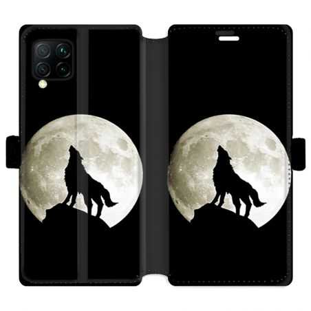 Housse cuir portefeuille pour Huawei P40 Lite Loup Noir