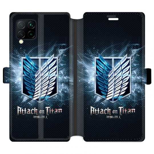 Housse cuir portefeuille pour Huawei P40 Lite Manga Attaque titans noir