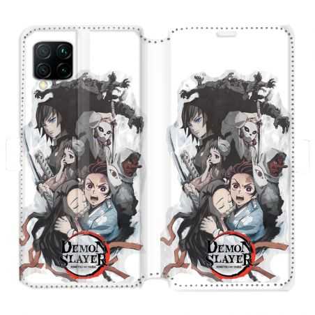 Housse cuir portefeuille pour Huawei P40 Lite Manga demon Slayer Blanc