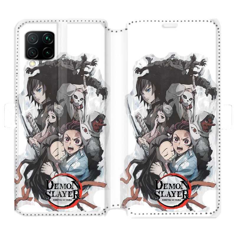 Housse cuir portefeuille pour Huawei P40 Lite Manga demon Slayer Blanc