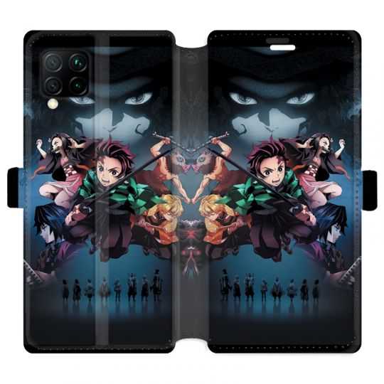 Housse cuir portefeuille pour Huawei P40 Lite Manga demon Slayer Noir