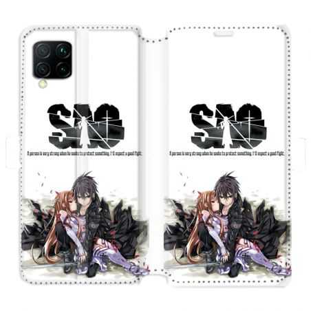 Housse cuir portefeuille pour Huawei P40 Lite Manga SAO sword Art Online blanc