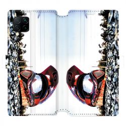 Housse cuir portefeuille pour Huawei P40 Lite Moto Casque Cross