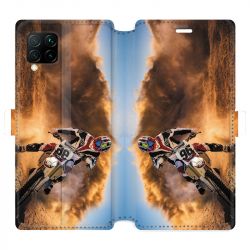 Housse cuir portefeuille pour Huawei P40 Lite Moto Cross Blanc