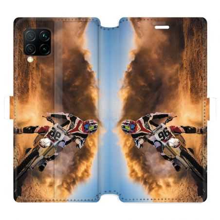Housse cuir portefeuille pour Huawei P40 Lite Moto Cross Blanc