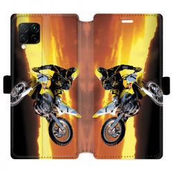 Housse cuir portefeuille pour Huawei P40 Lite Moto Cross Noir