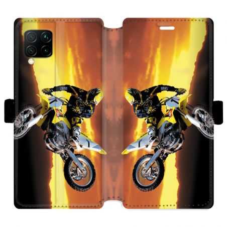 Housse cuir portefeuille pour Huawei P40 Lite Moto Cross Noir
