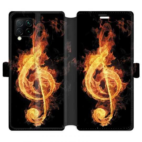 Housse cuir portefeuille pour Huawei P40 Lite Musique clé sol feu N