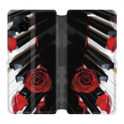 Housse cuir portefeuille pour Huawei P40 Lite Musique Rose Piano