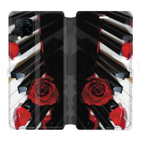 Housse cuir portefeuille pour Huawei P40 Lite Musique Rose Piano