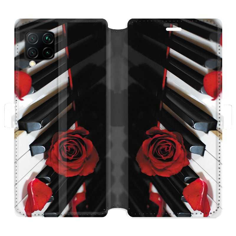 Housse cuir portefeuille pour Huawei P40 Lite Musique Rose Piano