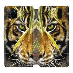 Housse cuir portefeuille pour Huawei P40 Lite Oeil tigre