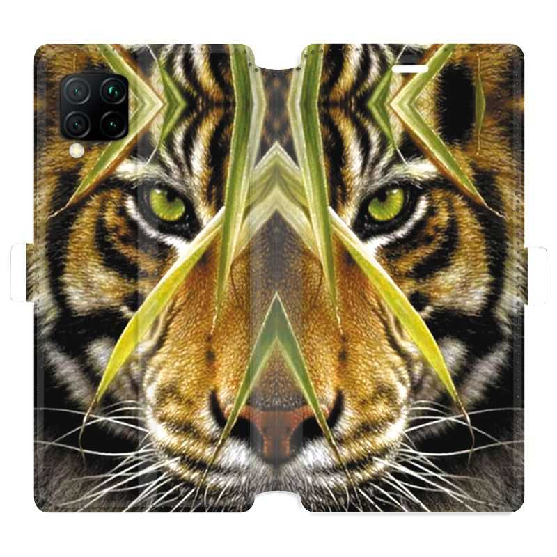 Housse cuir portefeuille pour Huawei P40 Lite Oeil tigre