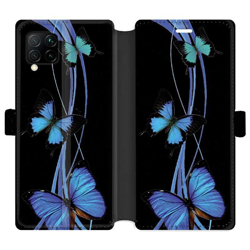 Housse cuir portefeuille pour Huawei P40 Lite papillons bleu