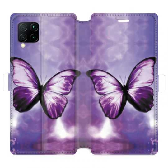 Housse cuir portefeuille pour Huawei P40 Lite papillons violet et blanc