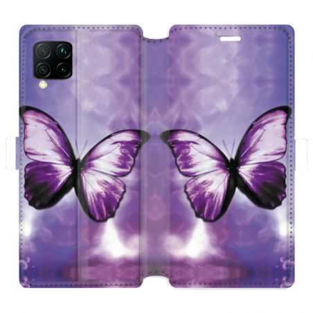 Housse cuir portefeuille pour Huawei P40 Lite papillons violet et blanc