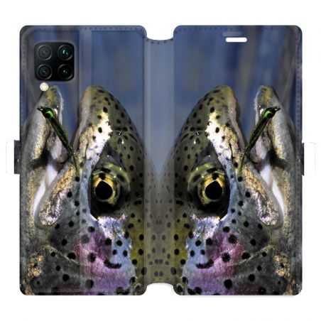 Housse cuir portefeuille pour Huawei P40 Lite peche truite
